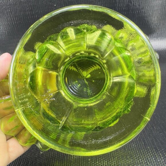 VTG Westmoreland Glass Basket Dish Bowl Paneled Grape Pattern Green Glass Marked - Picture 7 of 15